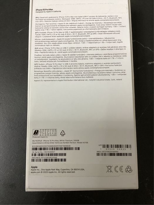 iPhone 15 Pro Max ! 256 GB Biały/White
