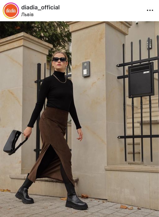 Шоколадна вельветова максі спідниця diadia L