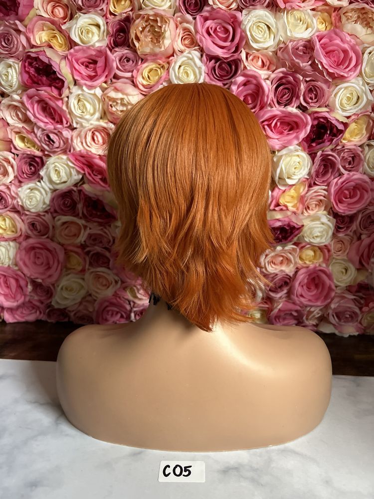 Peruka bob krótkie włosy ruda z grzywką cosplay wig