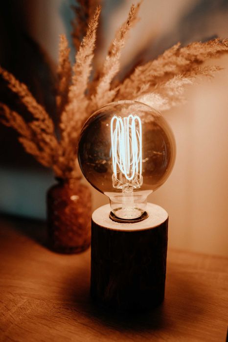 Drewniana lampka biurowa nocna handmade lampa loft