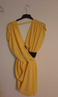Żółta sukienka kopertowa Asos 38 M z gumą w pasie