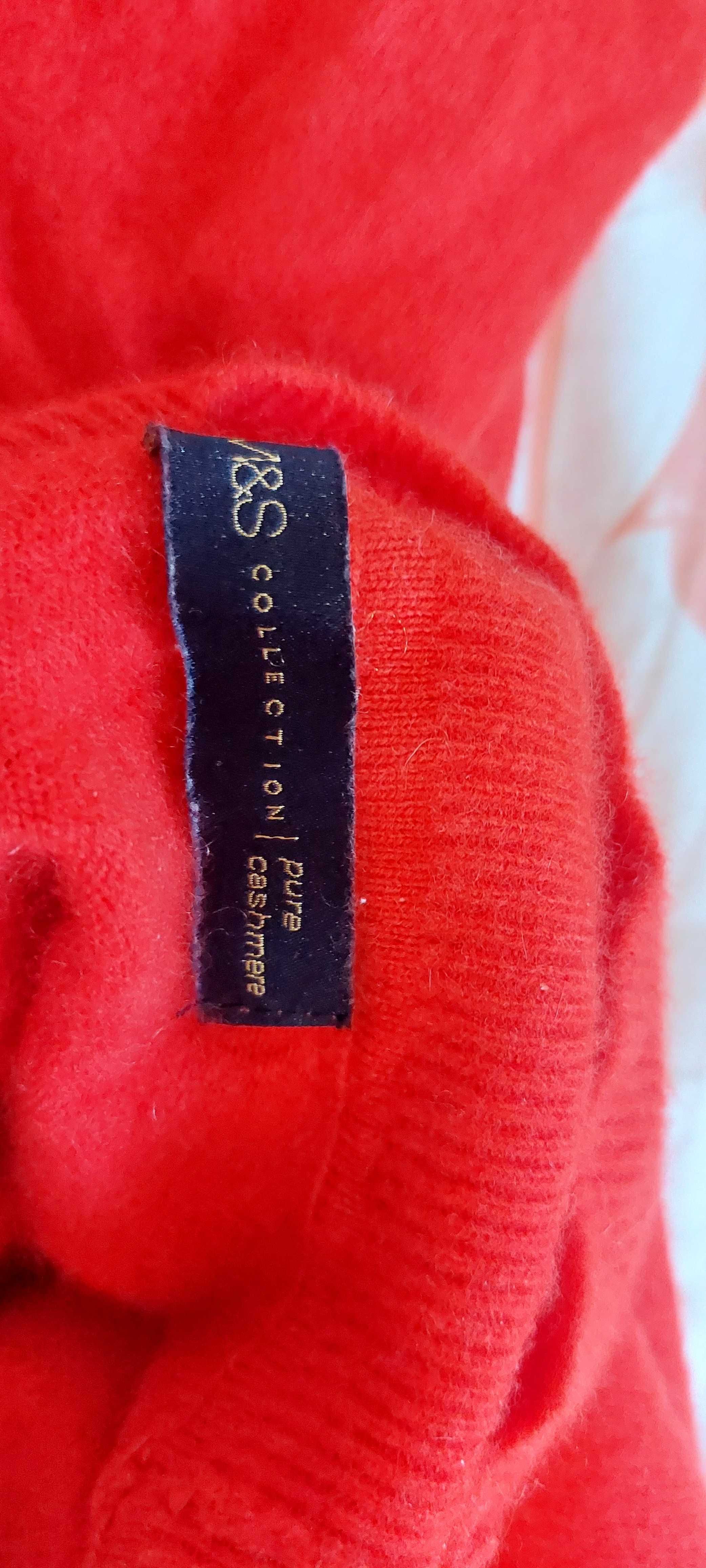 Czerwony sweter golf kaszmir 100% M&S XS