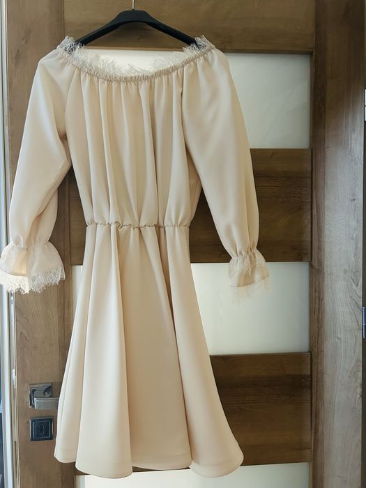 Nowa sukienka elegancka hiszpanka xs 34 ecru beżowa