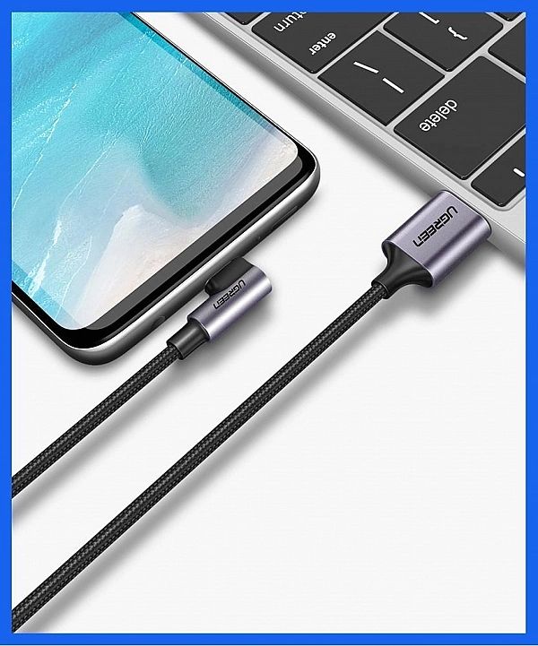 Kątowy kabel przewód USB - USB Typ C 1m 3A szary