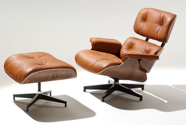 Cadeirão "Eames Lounge" - Pele genuína, Novo - Cadeira Poltrona Chaise