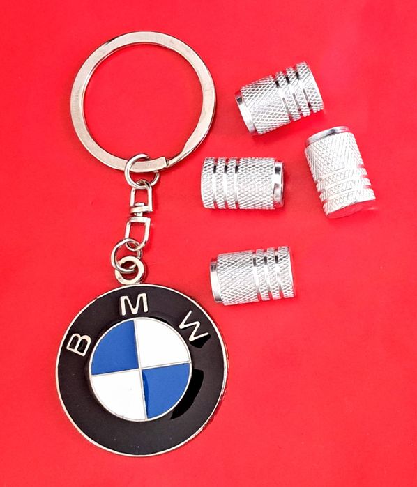 ** NOWY Breloczek BMW + Nakrętki na wentyle srebrne komplet tuning