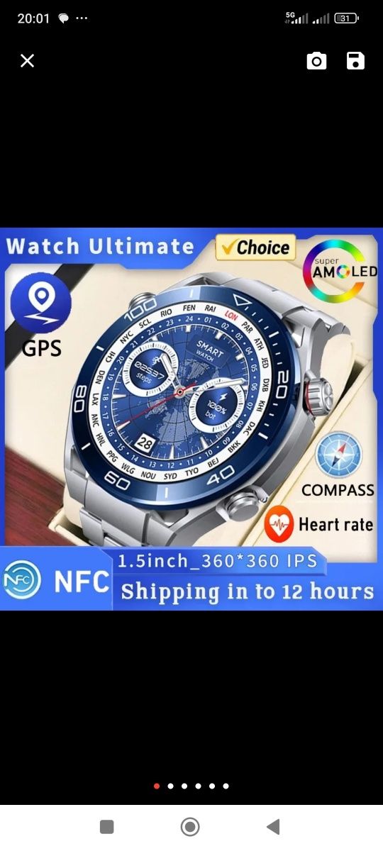 Smartwatch GT6 Ultimate NFC 454*454 HD AMOLED + Słuchawki GRATIS