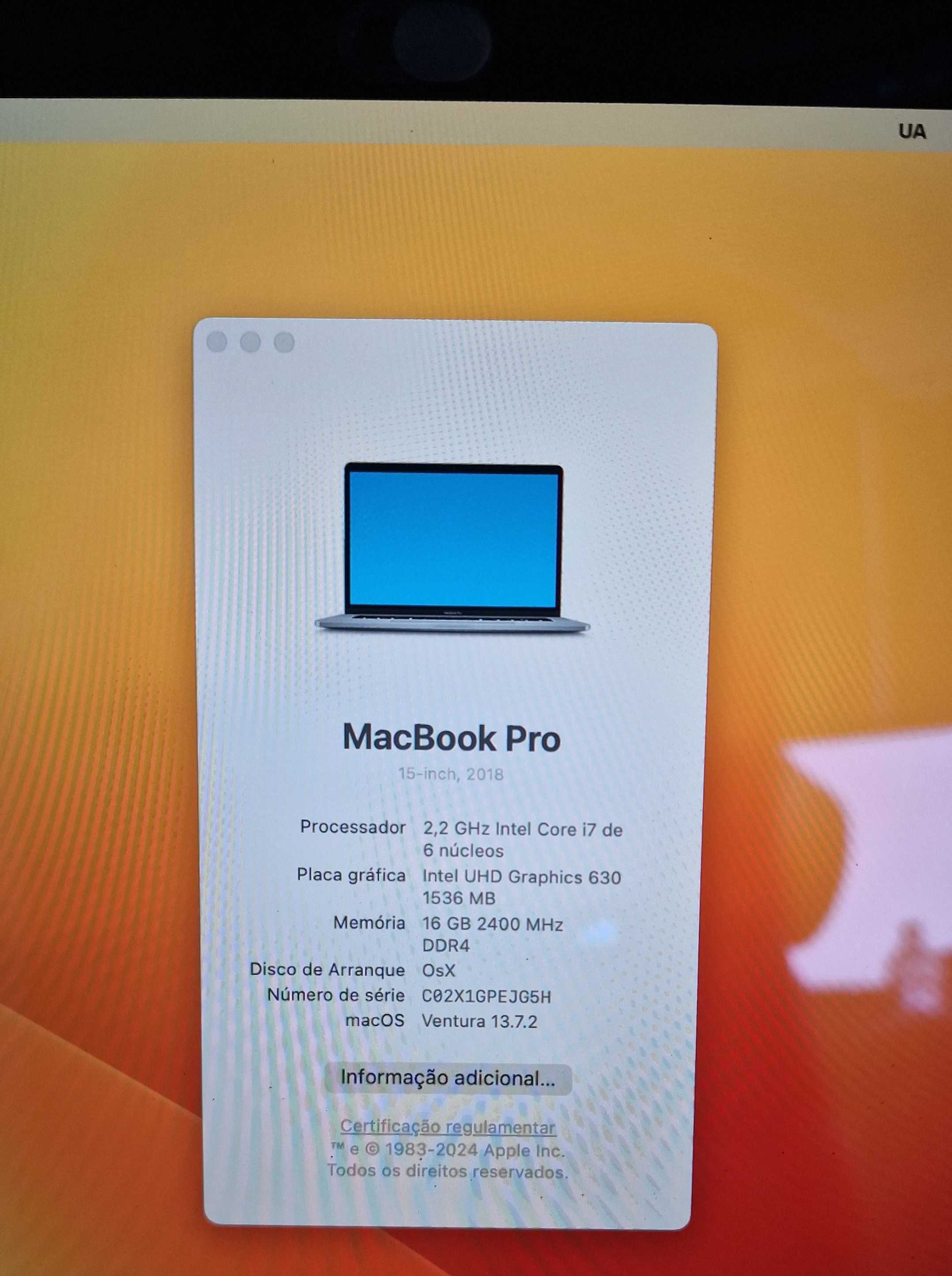 MacBook Pro 15.1" i7 16Gb A1990 TouchPad Parametrizável