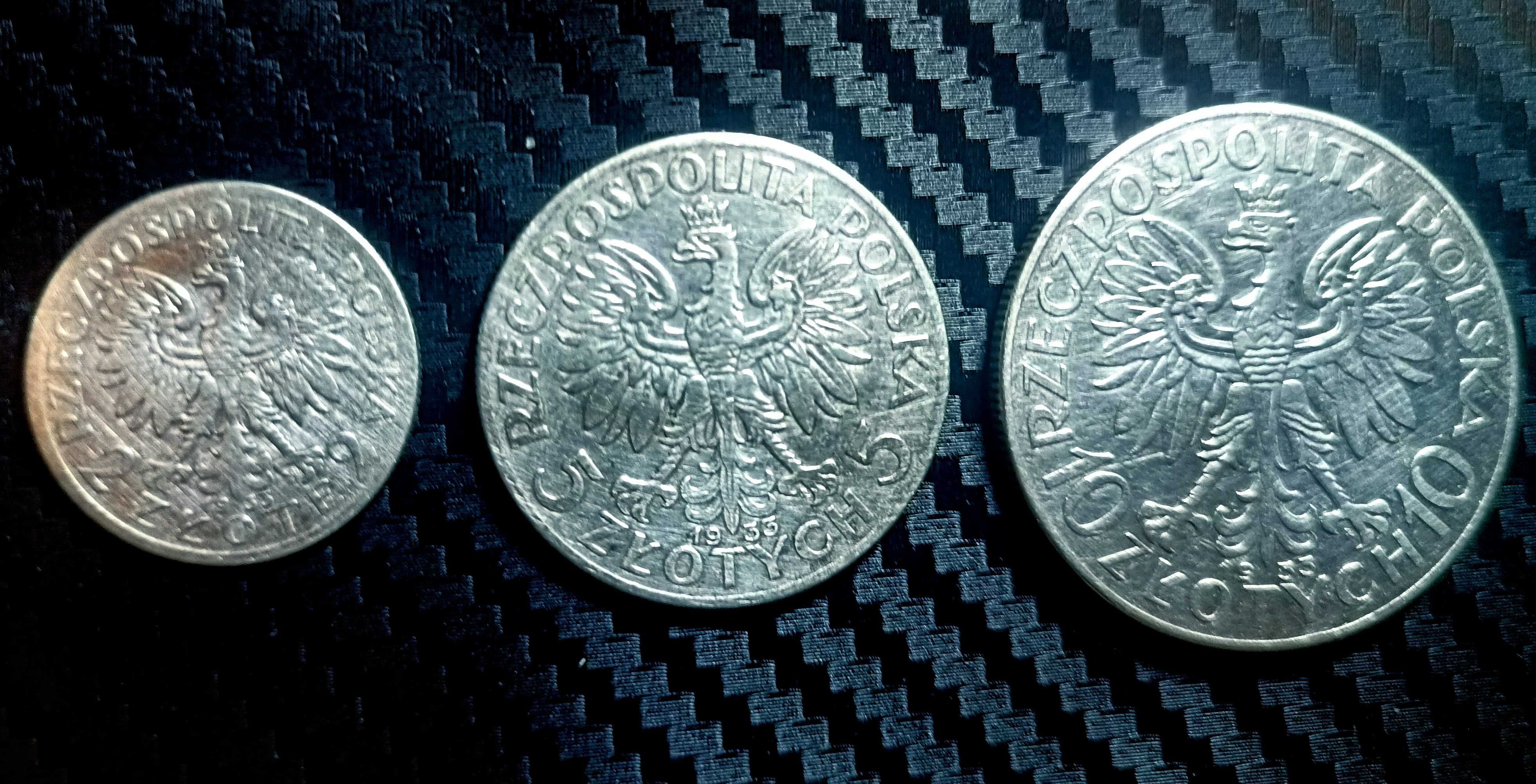 Zestaw 3 monet głowa Polonia kobieta ZZM 1933 2zl 5zl 10zl srebro