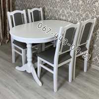 Кухонний комплект білий Карпати. Стіл та стільці. Стол белый стулья.
