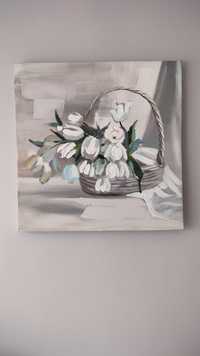 Obraz koszyk z kwiatami 60x60