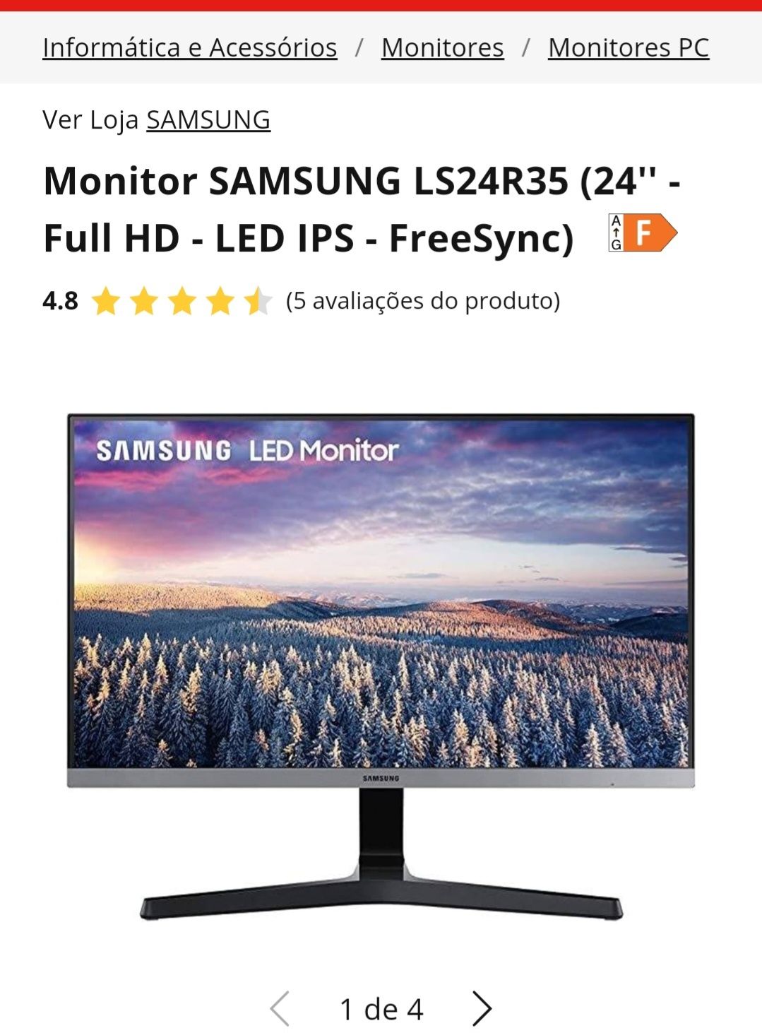 Monitor SAMSUNG LS24R35 (24'' - Full HD - LED IPS - FreeSync