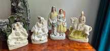 Wiktoriańskie rzezby figury z porcelany Staffordshire Anglia XIXw cudo