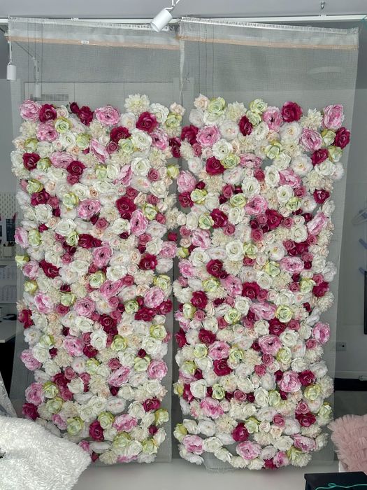 Sztuczne kwiaty glowki kwiatow scianka panel roze piwonie dalie