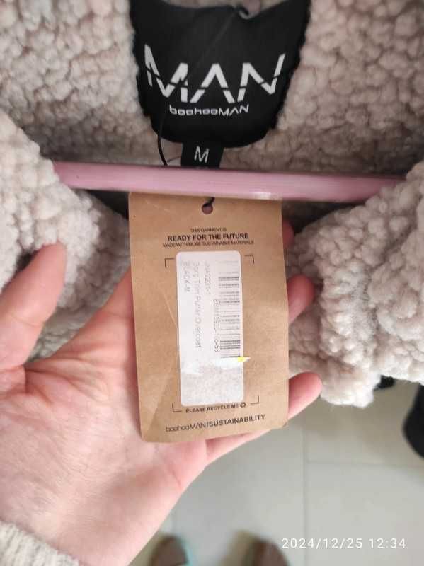 Kurtka płaszczyk baranek pikowany Boohoo Man M- L oversize czarny