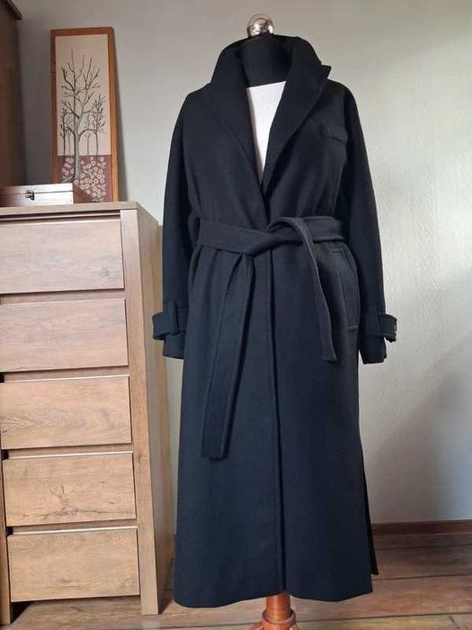 Płaszcz Zara czary wełna wełniany wiązany z paskiem rozm M