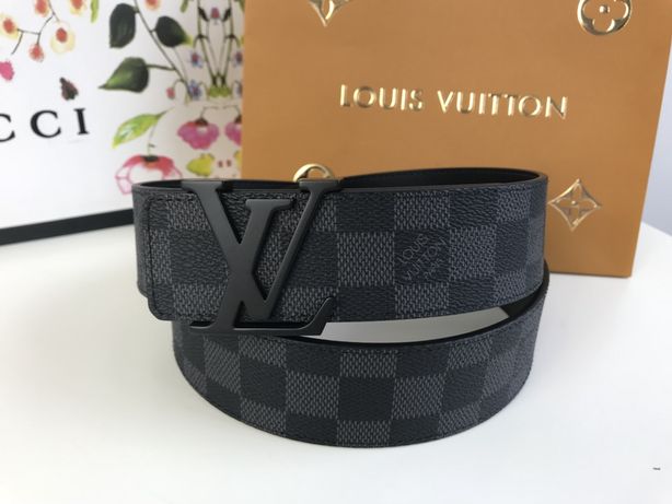 Louis Vuitton Initiales męski pasek szary czarny canwas krata premium