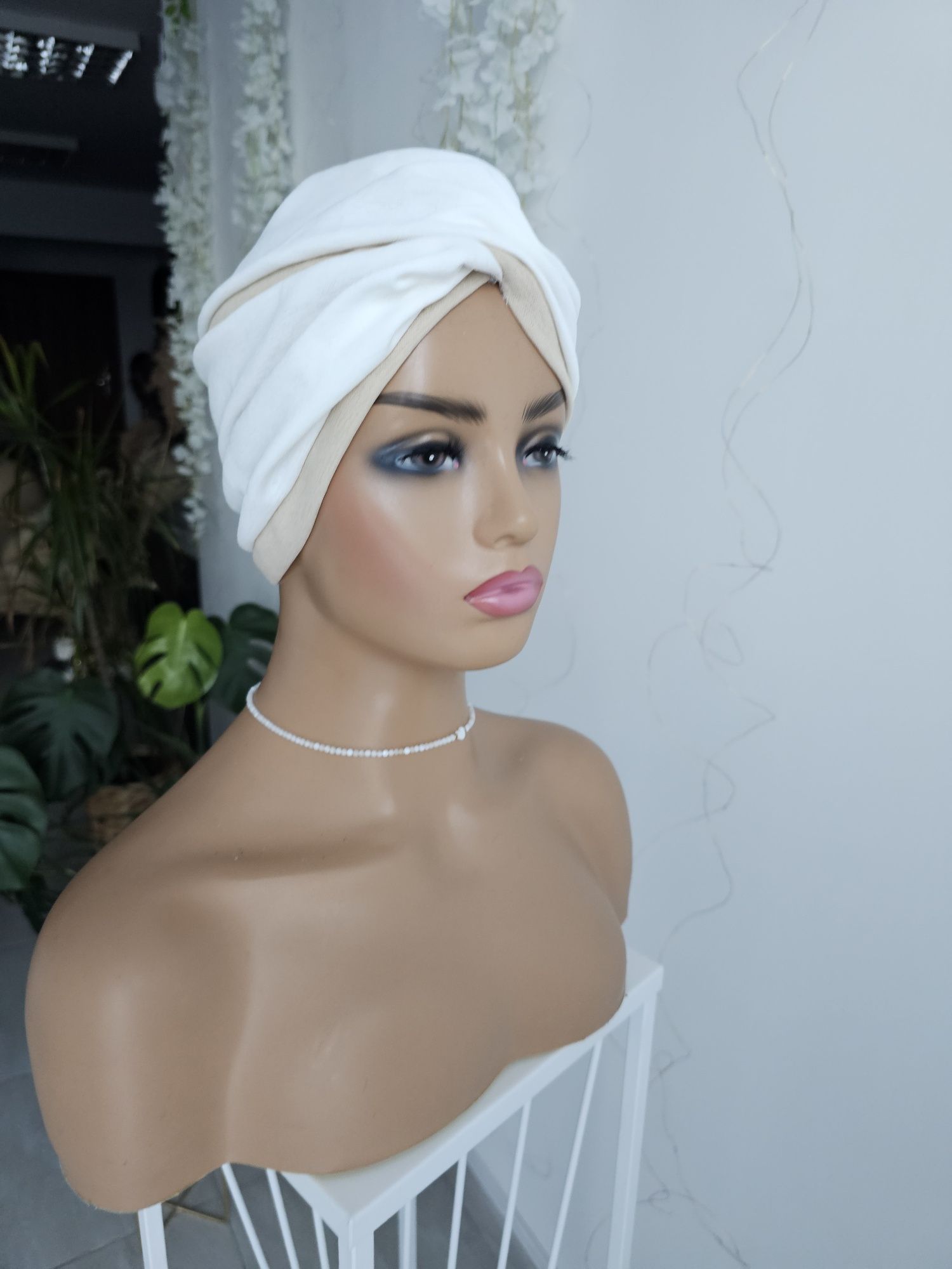 Turban czepek Ola śmietanka-beż nakrycie głowy podczas leczenia czapka