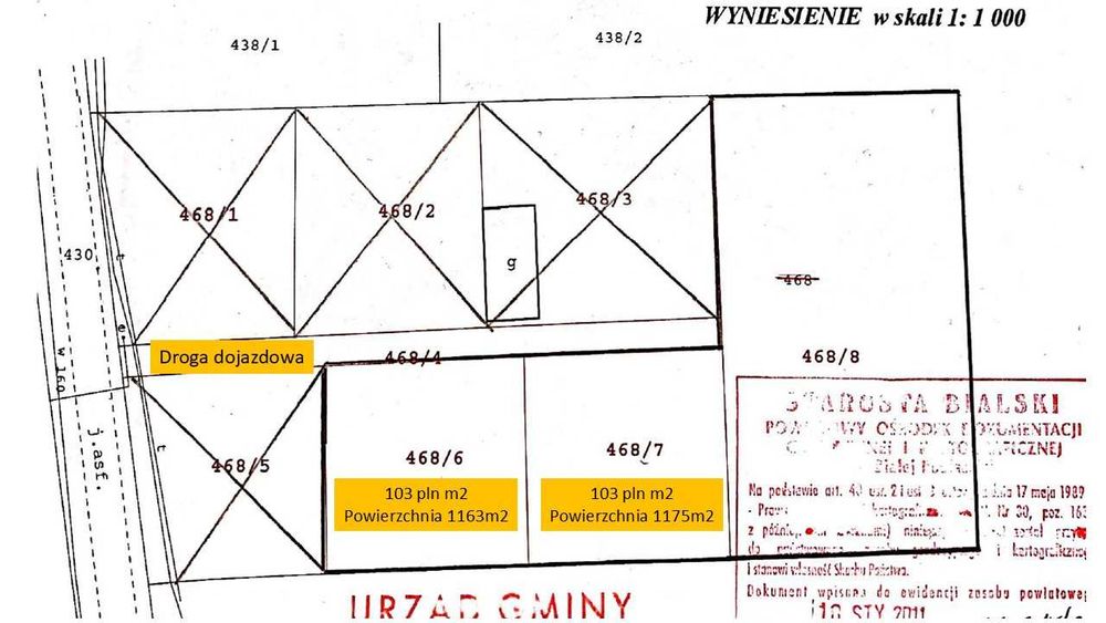 Działka budowlana Kaliłów gm. Biała Podlaska pięknie położona 1263m2
