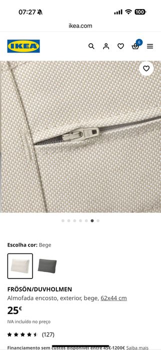 FRÖSÖN- Capa de Almofada encosto exterior bege, 62x44 cm 4 disponíveis