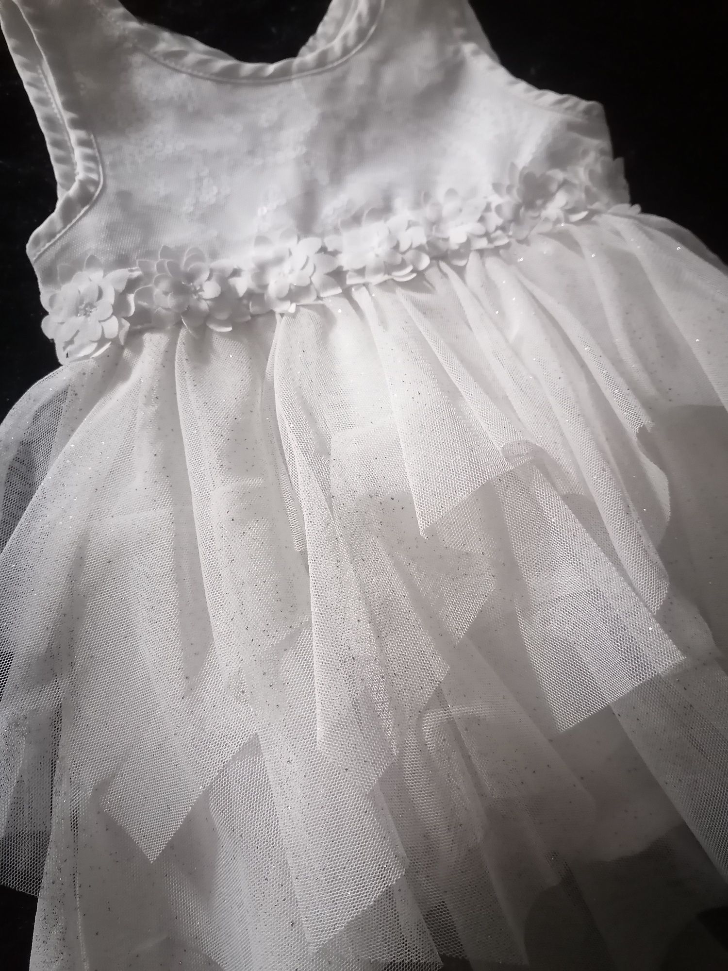 sukienka chrzest tiulowa z brokatem rozmiar 68 3-6 miesięcy