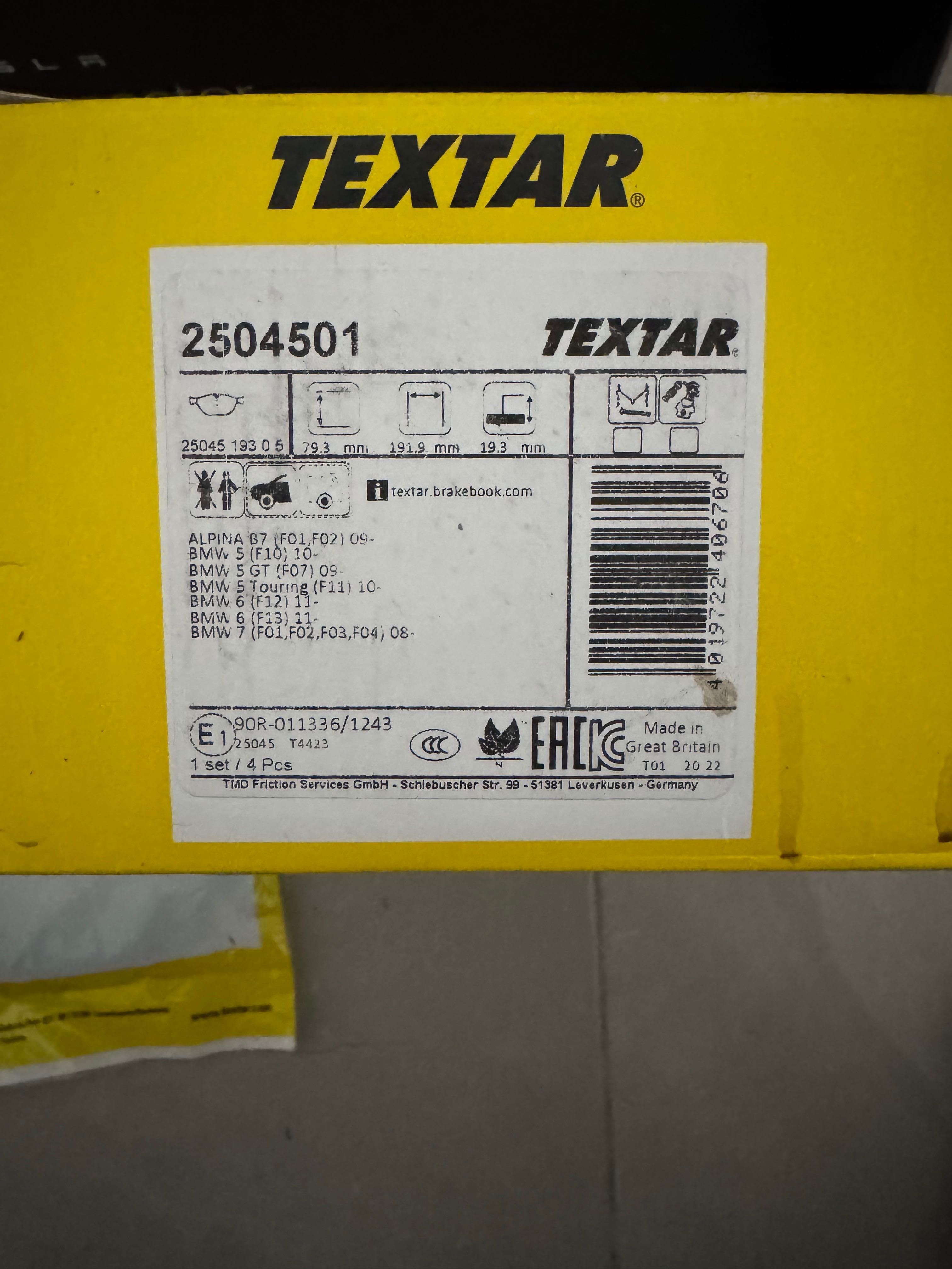Travões dianteiros Textar BMW