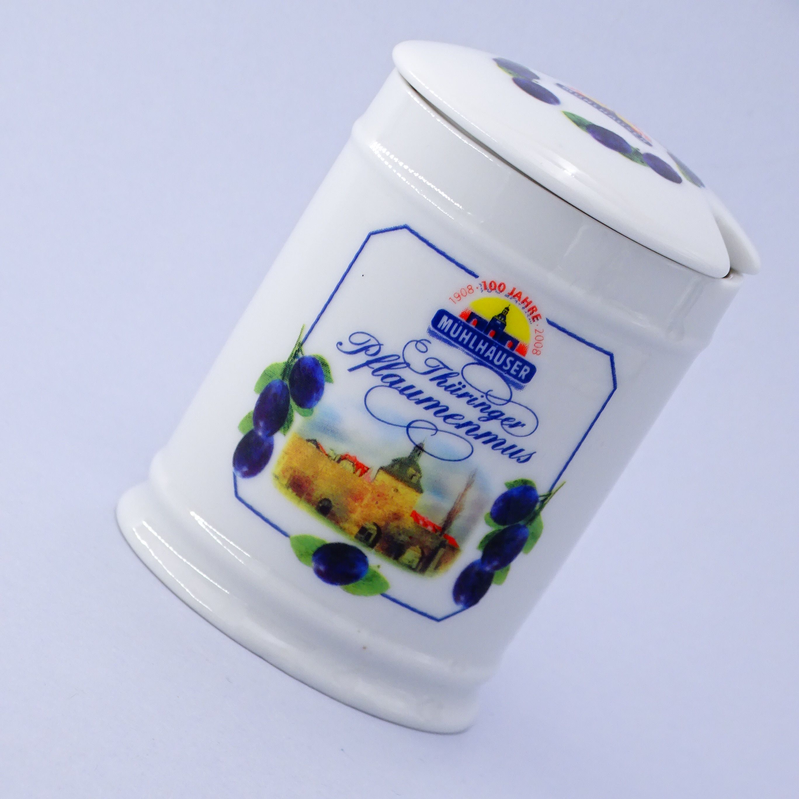 piękny porcelanowy pojemnik dżem śliwkowy naczynie
