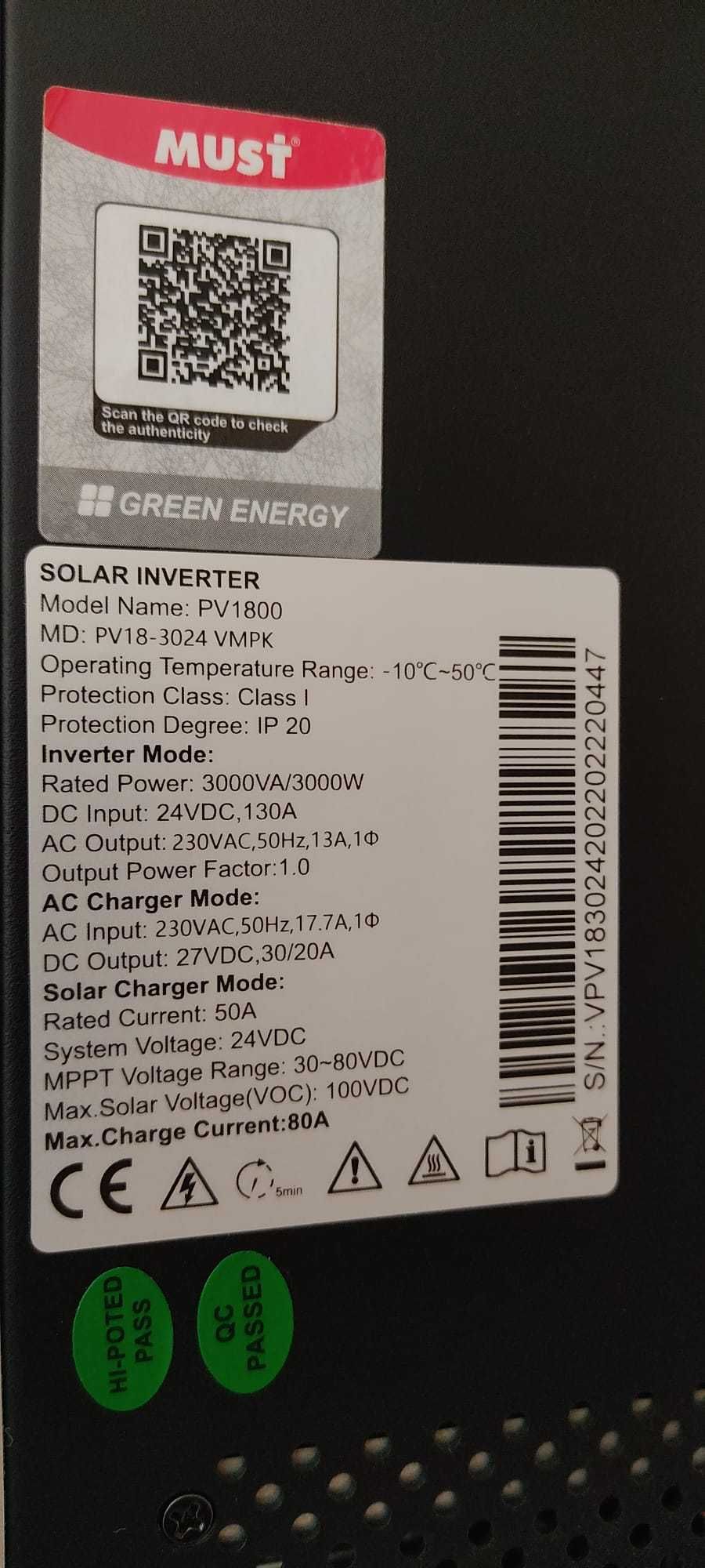 Inversor híbrido 3000Watts 24Volts montado com protecções