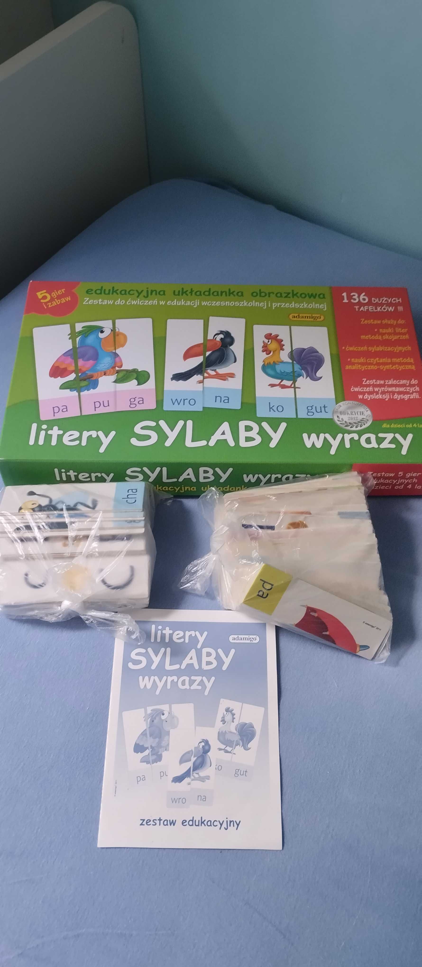 Gra edukacyjna układanka obrazkowa litery sylaby wyrazy
