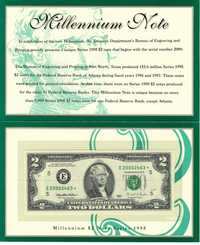 2 доллара США 1995 год. Millennium Note Е20002463*