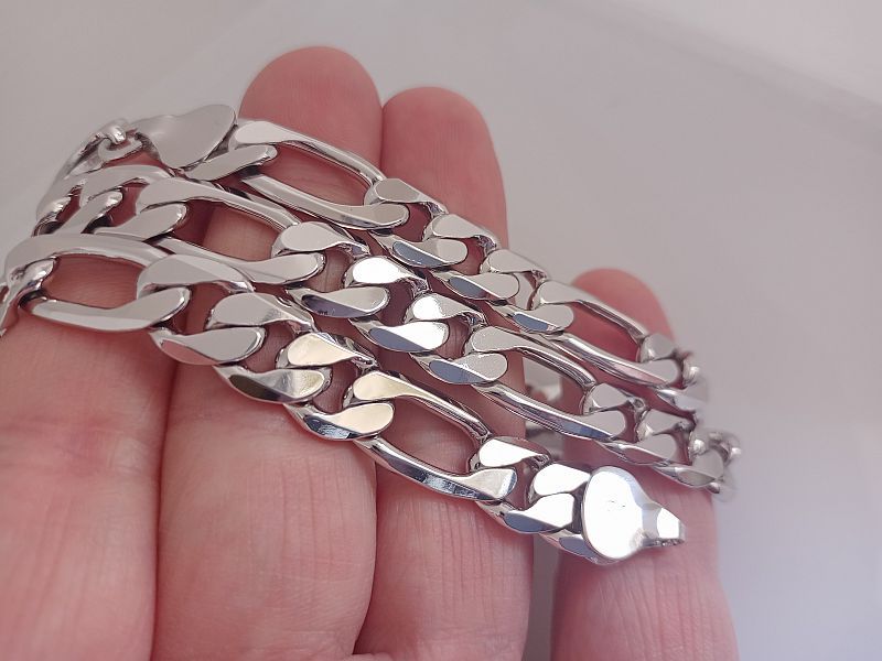 Srebrny Solidny Łańcuszek Figaro Diamentowany 50cm 11mm Silver Plated