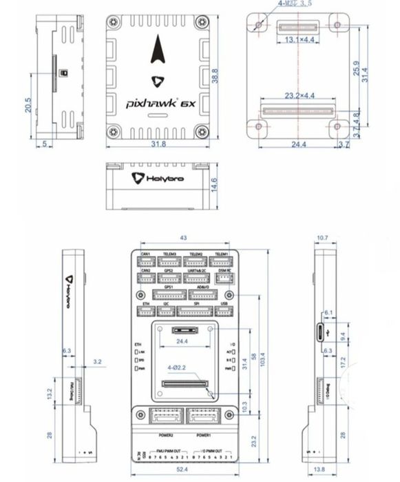 Політний контролер Holybro Pixhawk 6X (REV8), Standard Base/Mini Base
