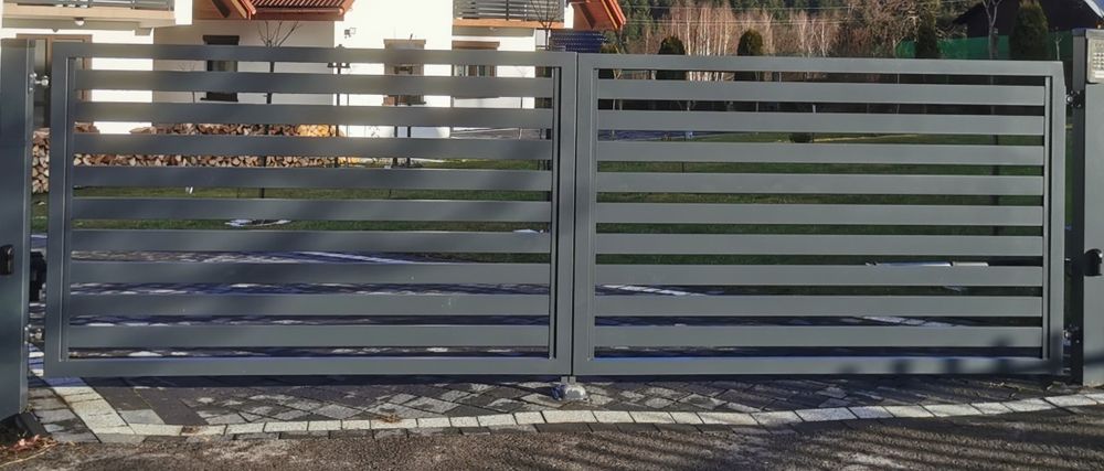 Brama wjazdowa Nowoczesna dwuskrzydlowa Neptun80 Ocynk+Ral