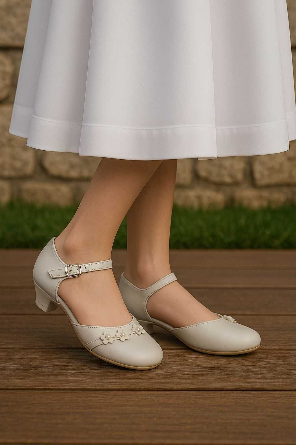 Buty komunijne białe balerinki na obcasie 61/24 rozm. 33