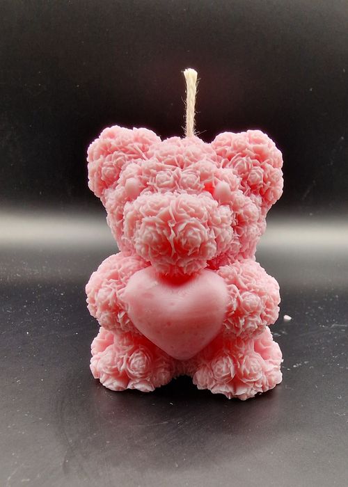 Świeczka sojowa zapachowa ozdobna miś z serduszkiem walentynki serce