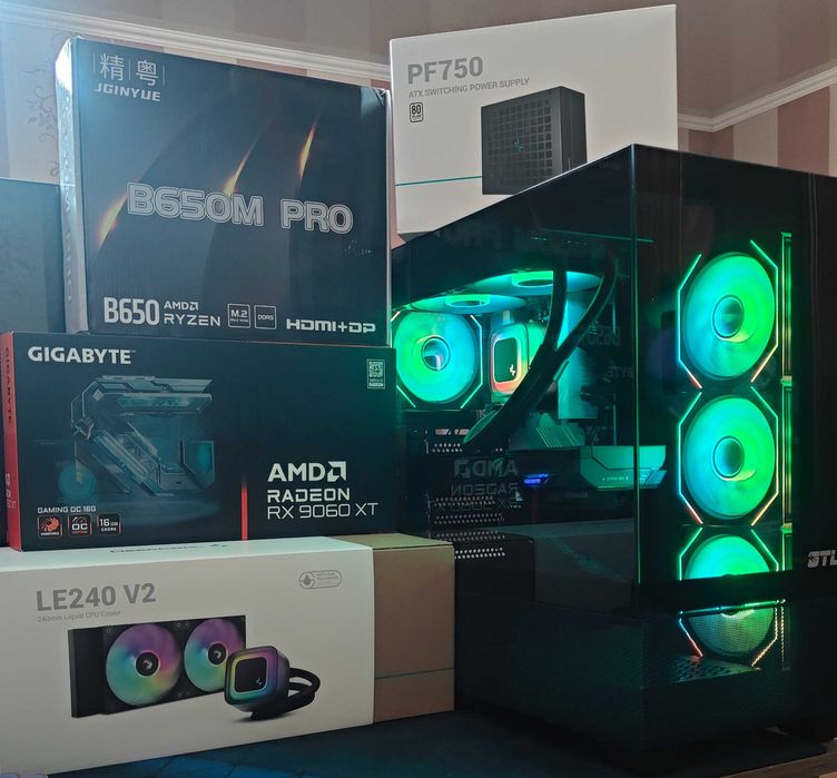 R5 7500F RX9060XT ОЗУ 32G Новий Ігровий Комп'ютер Системний блок ARGB