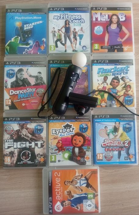Kolekcja 10 gier PS3 + kontroler move PS3 PS4 + kamera Eye PS3, bdb