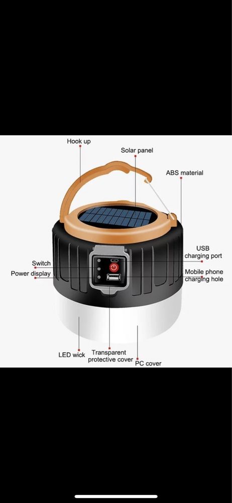 Ліхтар кемпінговий з сонячною батареєю