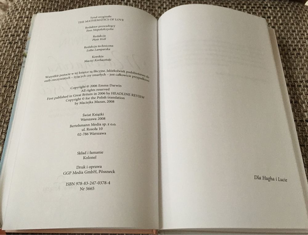 Książka, powieść; Emma Darwin „Matematyka miłości”