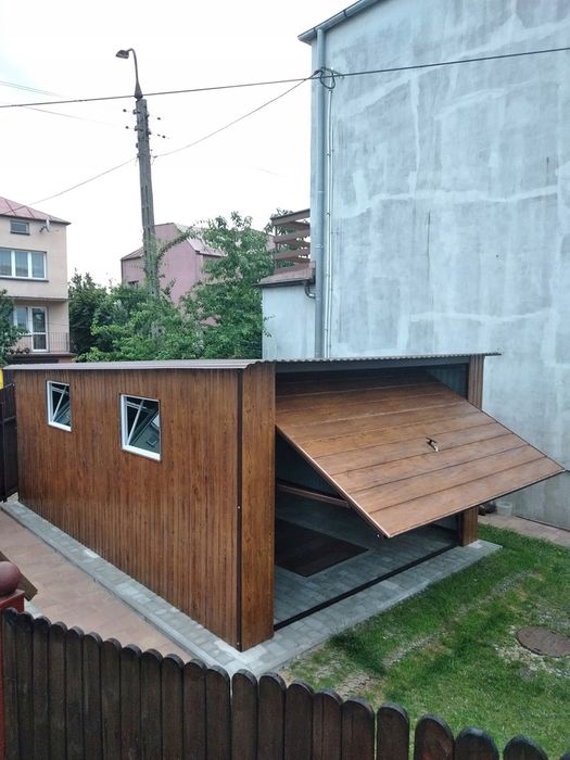 Garaż blaszany pojedynczy 3x5 m drewnopodobny - Dach jednospadowy, Bra