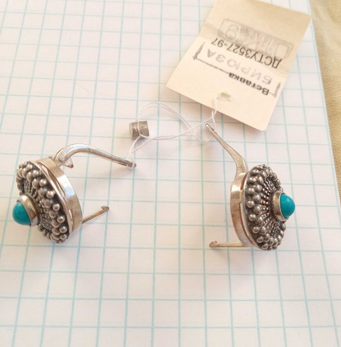 Вінтажні сережки з каменями Бірюза. Срібло 925 проба, з біркою