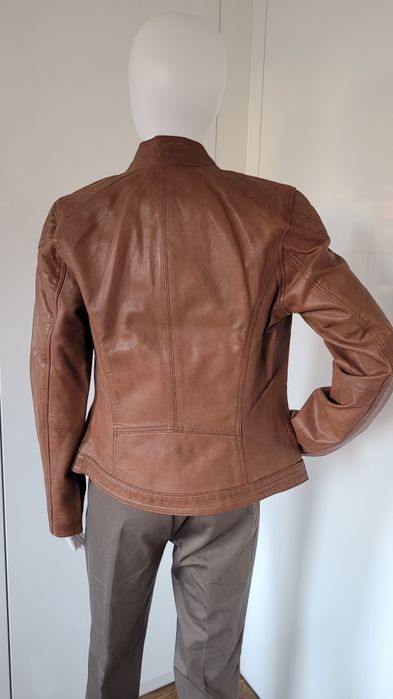 Kurtka damska ramoneska ze skóry naturalnej brązowa XS