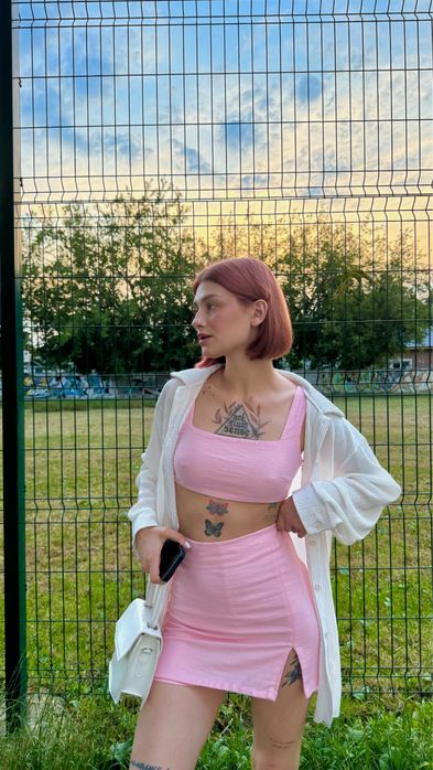 Спідниця шорти рожева та топ