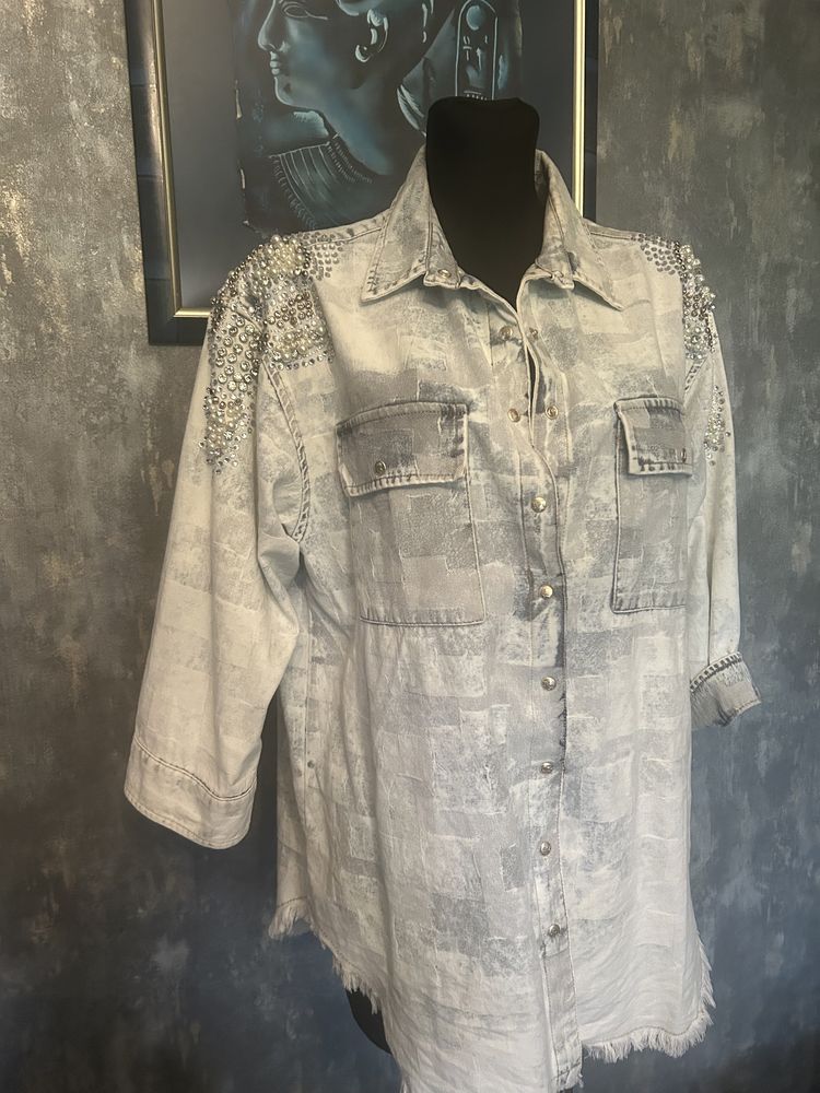 Śliczna koszula jeans D sche - piekne zdobienia  r, L/Xl