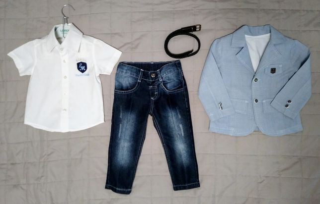 Стильный нарядный костюм-тройка (пиджак/рубашка/штаны) р.80