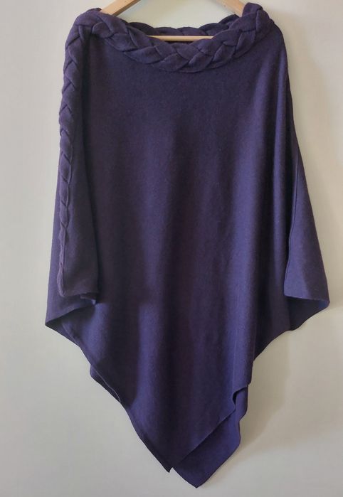Made in Italy fioletowe ponczo kaszmir angora wiskkza