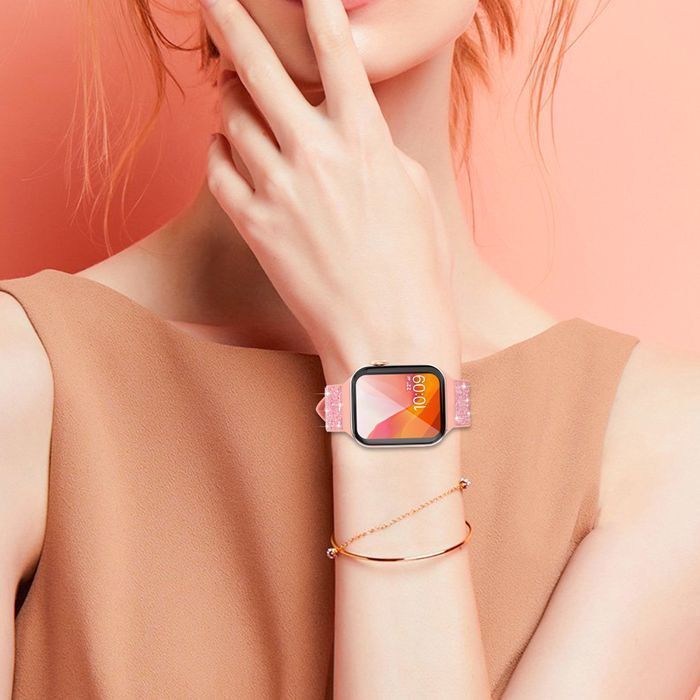 Pasek Bransoletka Kingxbar Crystal Fabric - Różowy dla Apple Watch