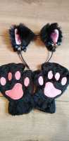 Opaska uszy kota i rękawiczki bez palców łapa kota cosplay