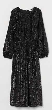 Czarna sukienka cekinowa rozcięcie w pasie H&M 40/42 sylwester karnawa