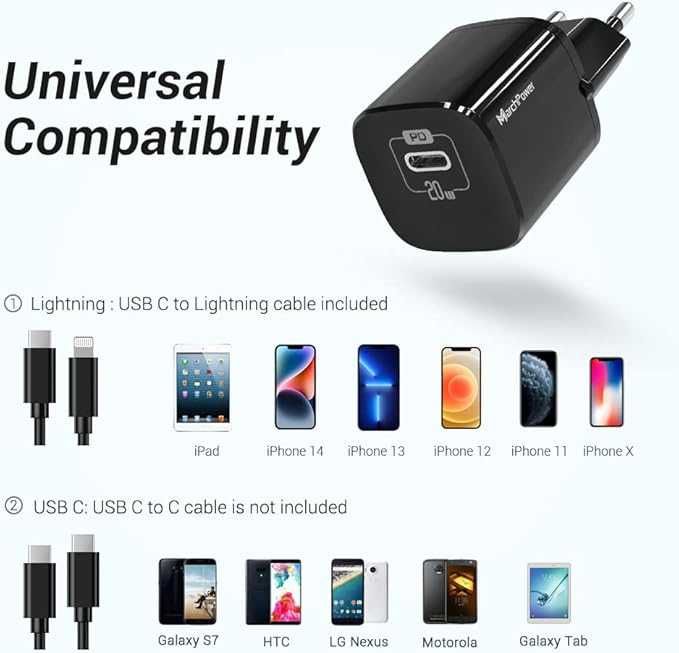 Ładowarka do iPhone 20W + kabel Lightning 2m certyfikat MFi, iPhone 12
